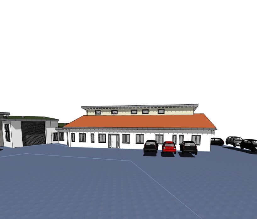 3D-Visualisierung des neuen Bauhofs Veitsbronn, Ansicht Süden